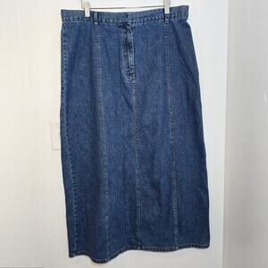 Y2K Denim Maxi Skirt Sz 16 XL Dark Wash Panel A-Line Cotton Modest Long Vintage